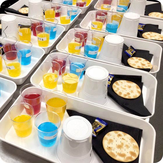 Tray of food samples for testing